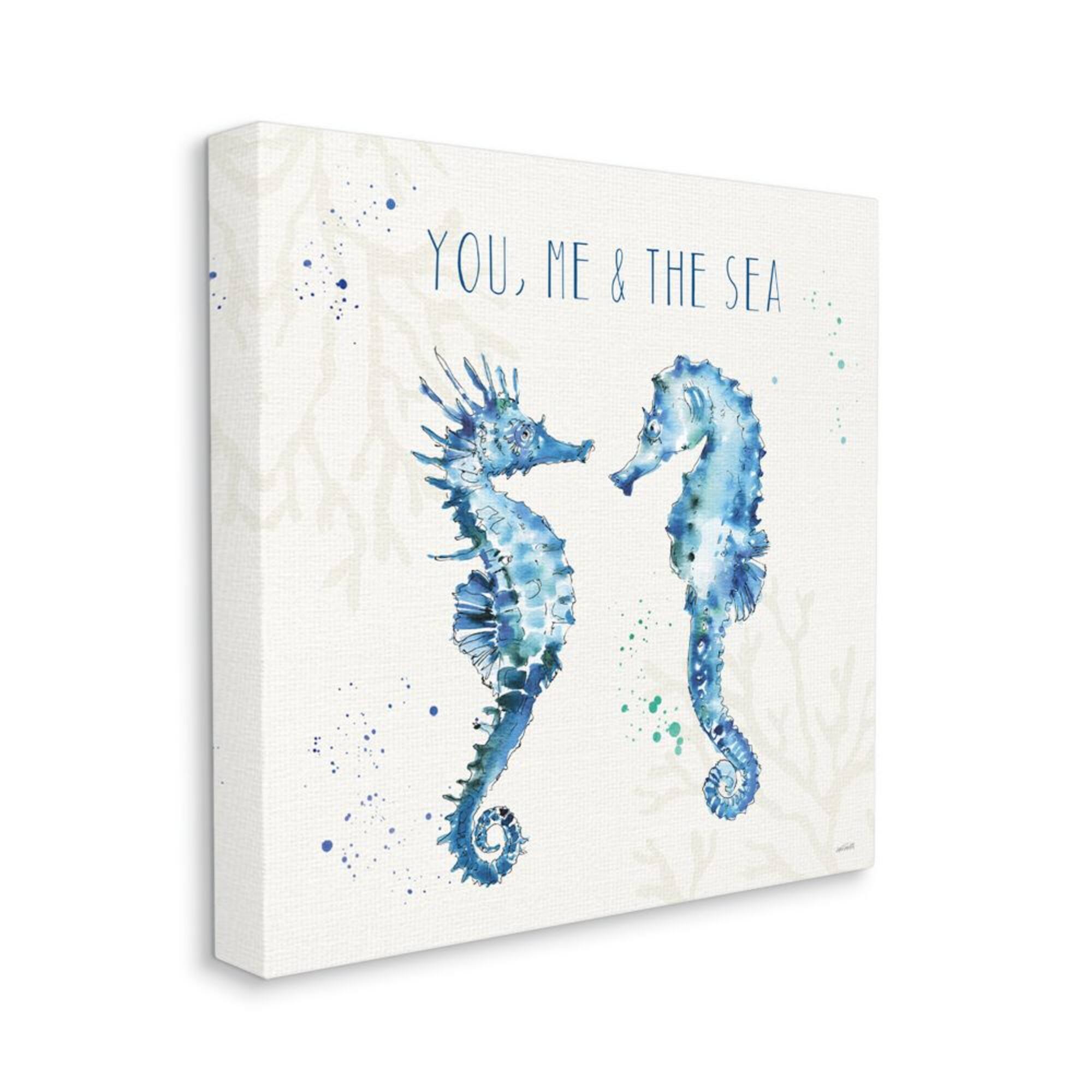Stupell Industries You Me and the Sea Quote Seahorse Blue Green Watercolor Canvas Wall Art